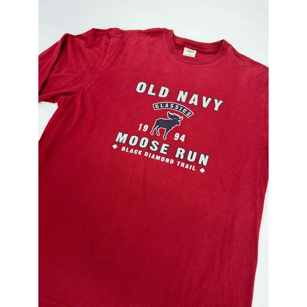 Old Navy Long Sleeve T-Shirt Maroon Moose Run Graphic Crew Neck Cotton Boys S